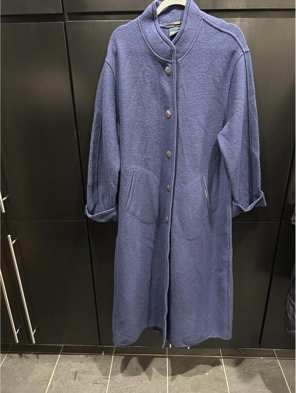 Geiger Blue Boiled Wool Long Coat Full Length Sz EU 38 US 10